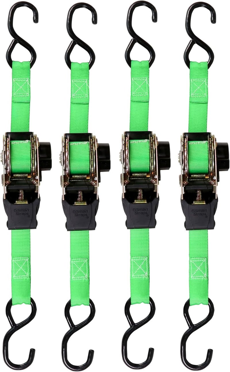 SmartStraps 6-Foot Retractable Ratchet Straps - 4 Pack with 1,500 lbs Break Strength for Secure Hauling of ATVs and Lawn Equipment - Image 1
